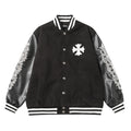 Chrome Hearts Cross Embroidered Leather Sleeve Varsity Jacket - Black Street Style 116