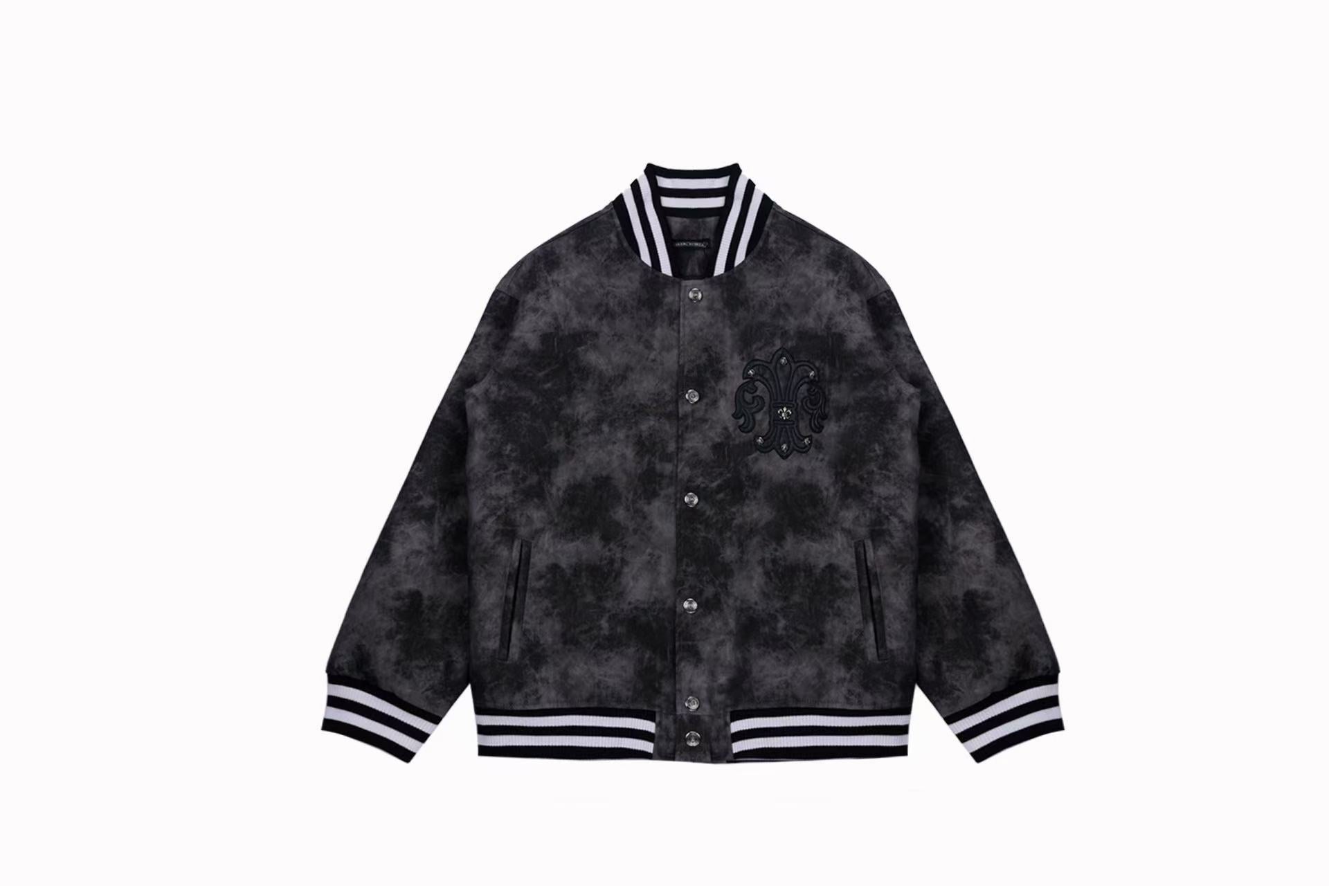 Chrome Hearts Fleur-de-lis Patch Varsity Jacket - Grey Tie-dye Outerwear A5588