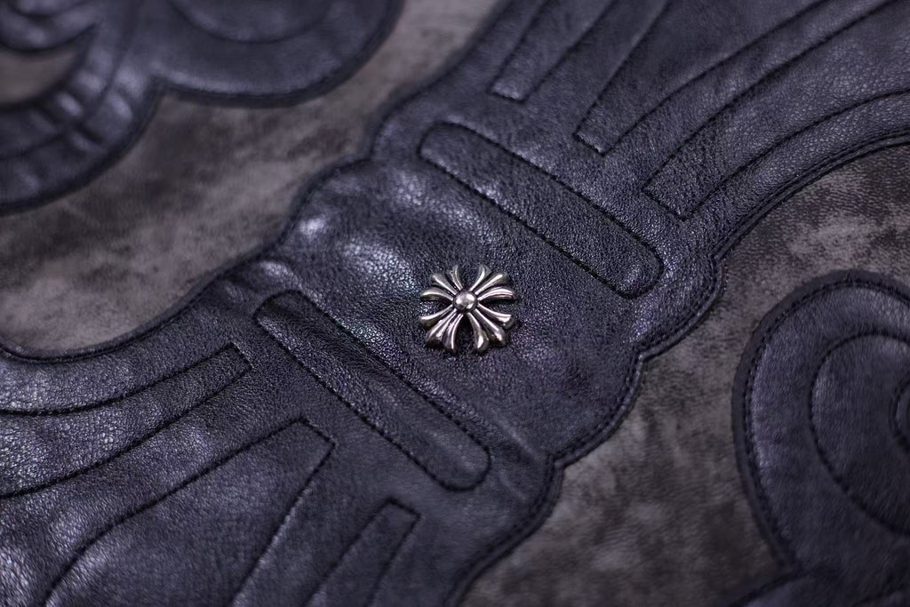 Chrome Hearts Fleur-de-lis Patch Varsity Jacket - Grey Tie-dye Outerwear A5588